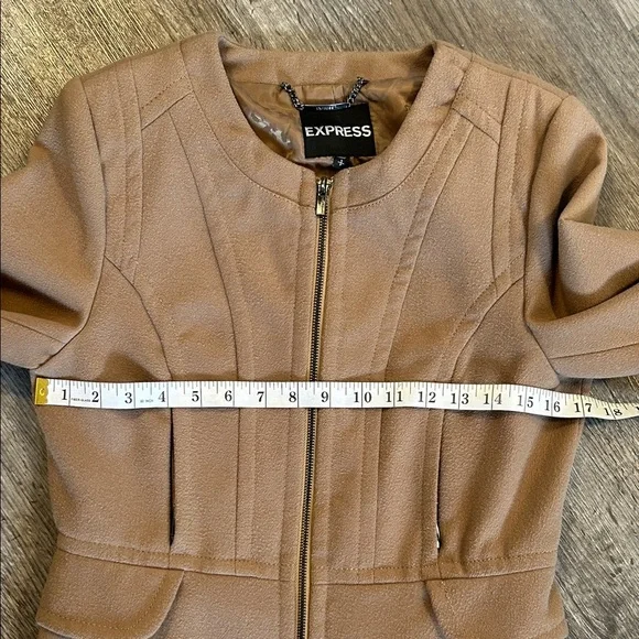 Express Camel Peplum Zip Front Jacket Blazer Women’s Small Tan Tailored - Picture 6 of 10